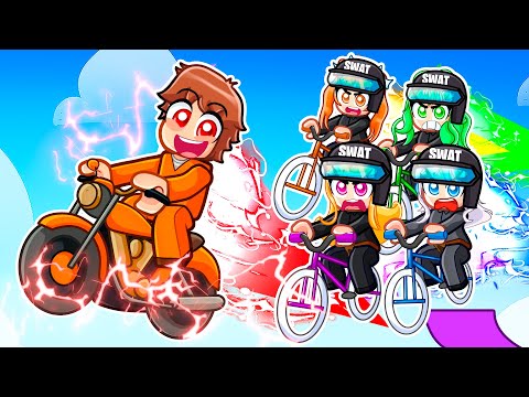 CRIMINAL SPEEDRUNNER vs POLICE HUNTERS in Roblox BIKE OBBY…