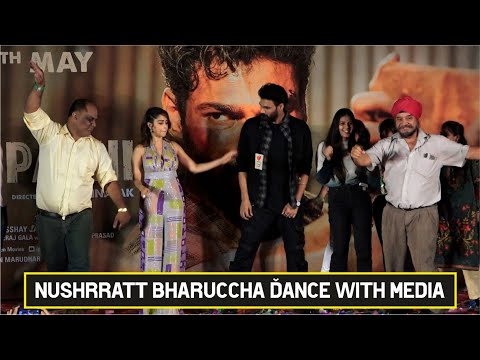 Nushrratt Bharuccha &amp; Bellamkonda Sai Sreenivas Dance With Media | Chatrapathi Movie Trailer Launch