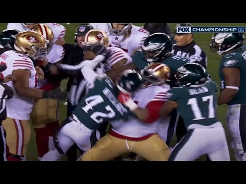 Trent Williams BODY SLAMS K&#039;Von Wallace at the end of the NFC Championship