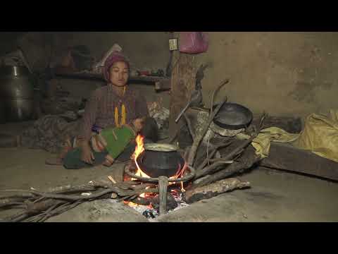Cooking technology in village || Green nettles curry recipe