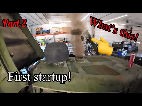 Cannibalized ex military John Deere 850J dozer first startup after being stripped for parts