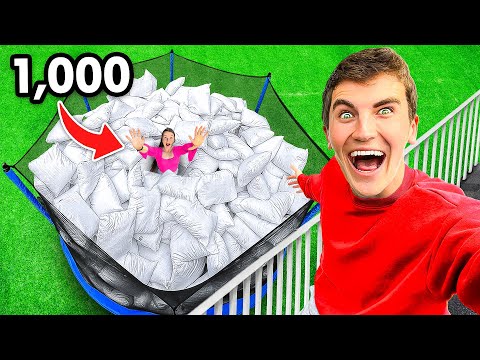 J&#039;AI REMPLI MON TRAMPOLINE AVEC 1,000 OREILLERS